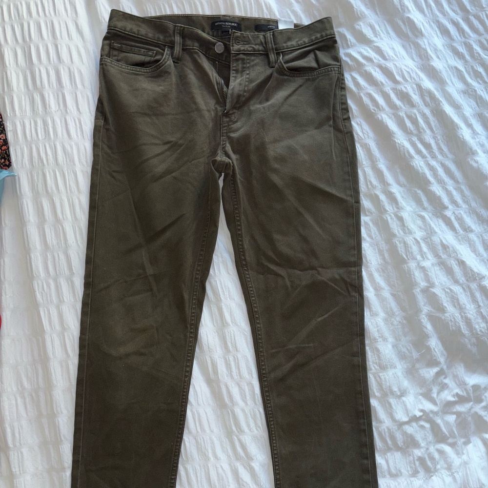 Mens Banana Republic Army Green Slim Fit Khaki Pants